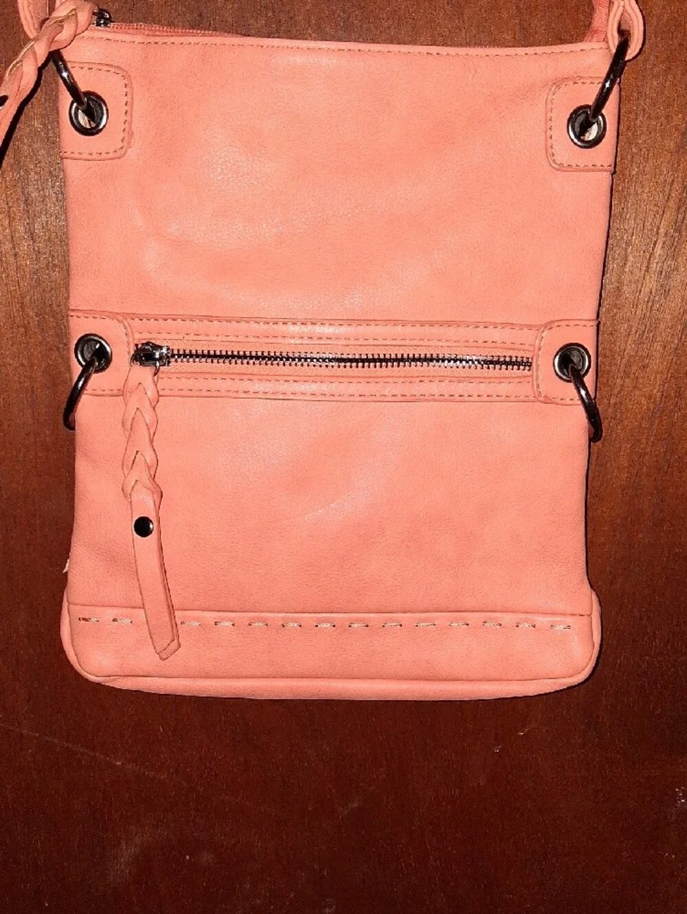 Compact Peach Crossbody Bag with Front Zip Pocket